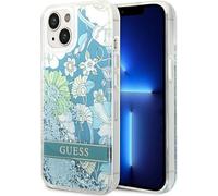 Guess GUHCP14MLFLSN Apple iPhone 14 Plus / 15 Plus étui rigide vert Flower Liquid Glitter