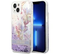 Guess GUHCP14MLFLSU Apple iPhone 14 Plus / 15 Plus étui rigide violet Flower Liquid Glitter