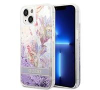 Guess GUHCP14MLFLSU Coque de Protection Rigide pour 14 Plus 6,7" Violet/Violet Flower Liquid Glitter