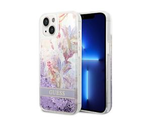Guess GUHCP14MLFLSU Étui à paillettes Fleur liquide, Violet - iPhone 14 Plus