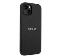 Guess Housse Saffiano Metal Logo Stripes Noir - iPhone 14 Plus