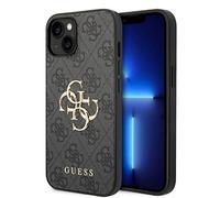Guess Coque de protection GUHCP14S4GMGGR – Logo doré 4G en métal – Compatible iPhone 14/13 Gris