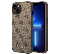 GUESS GUHCP14SG4GFBR Coque pour iPhone 14 6,1" Marron Coque Rigide 4G Métal Or Logo