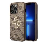 Guess Coque GUHCP15L4GMGBR pour iPhone 15 Pro 6,1" Marron Rigide Logo Métal 4G