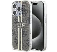 Guess Coque pour iPhone 15 Pro 6,1 pouces GUHCP15LH4PSEGW Rigide IML 4G Marron Rayure dorée