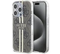 Guess Coque pour iPhone 15 Pro 6,1 pouces GUHCP15LH4PSEGW Rigide IML 4G Marron Rayure dorée