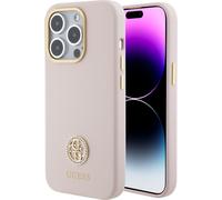 Guess GUHCP15LM4DGPP iPhone 15 Pro rose coque Silicone Logo Strass 4G