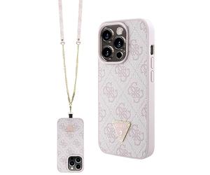 Guess GUHCP15LP4TDSCPP Étui Rigide pour iPhone 15 Pro 6,1" Rose avec Logo en métal
