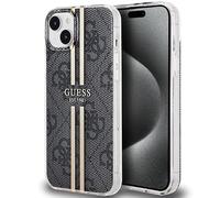 GUESS GUHCP15MH4PSEGK Coque pour iPhone 15 Plus / 14 Plus 6,7 Pouces Noir Coque Rigide IML 4G Rayure dorée