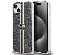 GUESS GUHCP15MH4PSEGK Coque pour iPhone 15 Plus / 14 Plus 6,7 Pouces Noir Coque Rigide IML 4G Rayure dorée