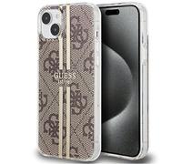 Guess GUHCP15MH4PSEGW Coque pour iPhone 15 Plus / 14 Plus 6,7 Pouces Marron Coque Rigide IML 4G Rayure dorée