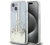 GUESS GUHCP15MLFCSEGT Coque pour iPhone 15 Plus / 14 Plus 6,7" Transparente Rigide Liquide Paillettes Rayures Dorées