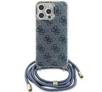 Guess GUHCP15SHC4SEB Coque pour iPhone 15/14/13 6,1" Bleu Étui Rigide bandoulière Cordon imprimé 4G