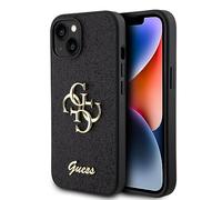 Guess GUHCP15SHG4SGK Coque pour iPhone 15 6,1" Noir Coque Rigide Script à Paillettes Grand 4G