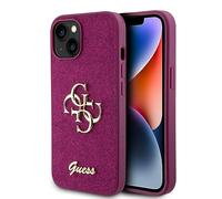 Guess GUHCP15SHG4SGU Coque pour iPhone 15 6,1" Coque Rigide Violette à Paillettes Script Big 4G
