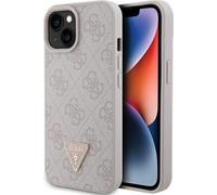 Guess GUHCP15SP4TDPP Apple iPhone 15 étui rigide en cuir 4G Triangle Strass rose