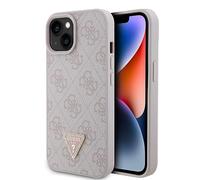 Guess GUHCP15SP4TDPP Coque pour iPhone 15 6,1" Rose Rigide Cuir 4G Triangle Strass