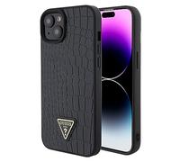 Guess GUHCP15SPCRTHCK Coque Rigide pour iPhone 15 6,1" Noir Coque Rigide Croco Triangle Metal Logo