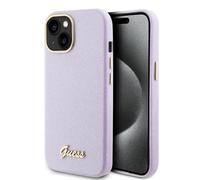 Guess GUHCP15SPGMCSL Coque pour iPhone 15 6.1" Violette Rigide Script Brillant à Paillettes