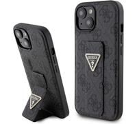 Guess Étui pour iPhone 15, Noir - Grip Stand 4G Triangle Strass Logo