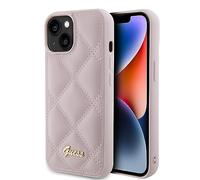 Guess GUHCP15SPSQSQSP Coque pour iPhone 15 6,1" Rose Coque Rigide Logo en métal matelassé