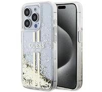 Guess GUHCP15XLFCSEGT Coque pour iPhone 15 Pro Max 6,7" Transparente Rigide Liquide Paillettes Rayures Dorées