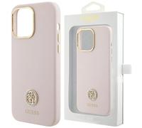 Guess GUHCP15XM4DGPP coque pour iPhone 15 Pro Max 6.7", rose, rigide, strass logo 4G silicone