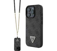 Guess GUHCP16LP4TDSCPK Apple iPhone 16 Pro hardcase Cuir Metal Logo Strass Crossbody noir