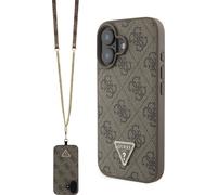 Coque pour iPhone 16 Edition 4G Strass Triangle Métallisé avec Bandoulière Marron