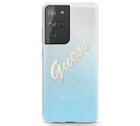 Guess GUHCS21LPCUGLSBL S21 Ultra G998 bleu/bleu Hardcase Glitter Gradient Script Housse de protection