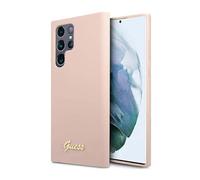 Guess GUHCS23LLSLMGPP étui en silicone rose pour Samsung Galaxy S23 Ultra S918 Script Metal Logo