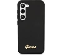 Guess GUHCS23MSLSMK Coque en Silicone pour Samsung S23+ S916 Noir avec Logo doré