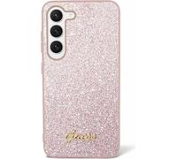 Guess GUHCS24LHGGSHP Coque Rigide pour S24 Ultra S928 Script Paillettes Rose