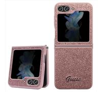 Guess GUHCZF5HGGSHP F731 Coque rigide pour Z Flip5 Rose Paillettes Script