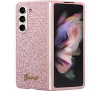 Guess GUHCZFD5HGGSHP F946 Coque de Telephone pour Z Fold5 Rose Rigide Script Paillettes