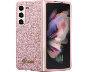 Guess GUHCZFD5HGGSHP F946 Coque de Telephone pour Z Fold5 Rose Rigide Script Paillettes