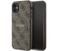 Guess GUHMN61G4GFRW Coque pour iPhone 11 6,1"/XR Marron Rigide 4G Collection Cuir Métal Logo