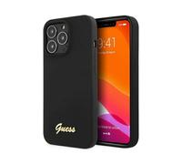 Guess GUHMP13LLSLMGBK Silicone Script Gold Logo MagSafe Case, Noir - iPhone 13 / 13 Pro