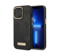 Guess GUHMP13LSAPSTK Coque pour iPhone 13 Pro, 13 6.1 pouces, noir, noir, rigide, compatible MagSafe, étiquette logo peony