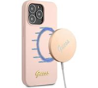 Guess GUHMP13XLSLMGLP Étui Magsafe en silicone avec logo Script Gold pour