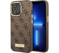 Guess GUHMP14LU4GPRW iPhone 14 Pro 6.1 marron / marron coque rigide 4G Logo Plate MagSafe Housse pour téléphone portable
