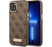 Guess GUHMP14MU4GPRW Coque pour iPhone 14 Plus 6.7", marron, marron, rigide, plaque logo 4G MagSafe
