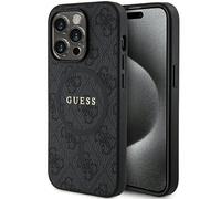 GUESS GUHMP15LG4GFRK Coque pour iPhone 15 Pro 6,1 Pouces Noir Rigide Collection 4G Cuir Logo Métal