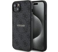 Guess 4G Collection Cuir Métal Logo MagSafe - Coque iPhone 15/14/13 (Noir)