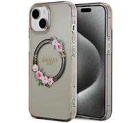 GUESS GUHMP15SHFWFCK Coque pour iPhone 15/14/13 6,1" Noir Coque Rigide IML Fleurs Wreatch