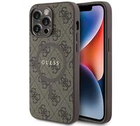 Guess GUHMP15XG4GFRW Coque pour iPhone 15 Pro Max 6,7 Pouces Marron Coque Rigide 4G Collection Cuir Métal Logo