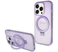 Étui Guess pour iPhone 15 Pro Max 6.7 violet étui rigide Ring Stand Script Glitter MagSafe