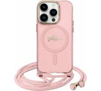 Guess GUHMP16SHCTSGNSP iPhone 16 6.1" rose hardcase Crossbody Cord Script MagSafe Housse de protection