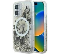 Guess GUHMP16SLFMWTE Coque rigide Apple iPhone 16 Liquid Glitter Flower MagSafe beige/beige