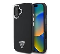 Guess Coque arrière GUHMP16SPGTSPSK Compatible iPhone 16 Motif triangle MagSafe PU grainé Noir